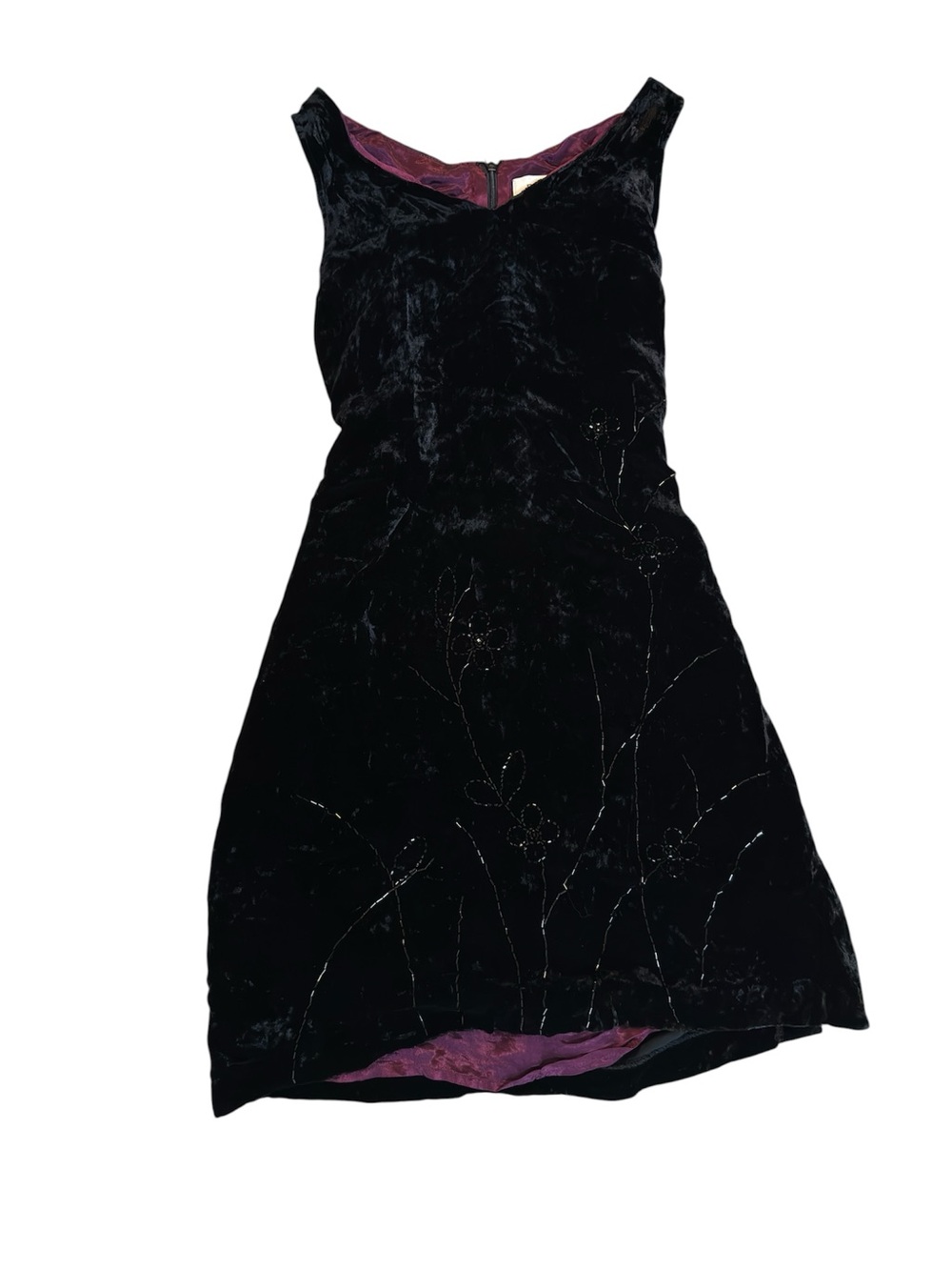 Petite Sophisticate Black Velvet Silk Dress with Plum Lining